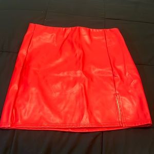 Red leather skirt